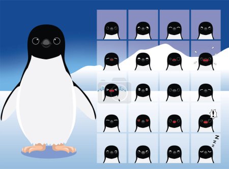 Téléchargez les illustrations : Adelie Penguin Cartoon Emotion visages Illustration vectorielle - en licence libre de droit