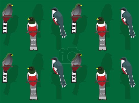 Téléchargez les illustrations : Oiseau élégant Trogon mignon fond d'écran sans couture - en licence libre de droit