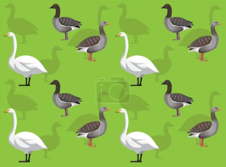 Illustration for Bird Whooper Swan Graylag Goose Cute Seamless Wallpaper Background - Royalty Free Image