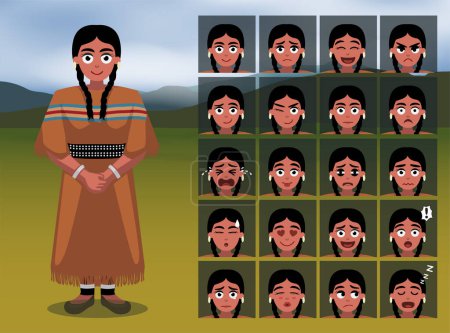 Téléchargez les photos : Native American Blackfeet Girl Cartoon Emotion visages Illustration vectorielle - en image libre de droit
