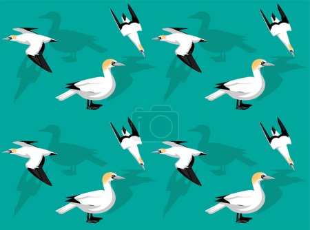Illustration for Bird Gannet Cute Seamless Wallpaper Background - Royalty Free Image
