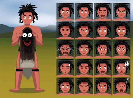 Illustration for Native American Iroquois Man Cartoon Emotion faces Vector Illustration - Royalty Free Image
