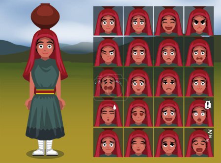 Illustration for Native American Pueblo Woman Cartoon Emotion faces Vector Illustration - Royalty Free Image