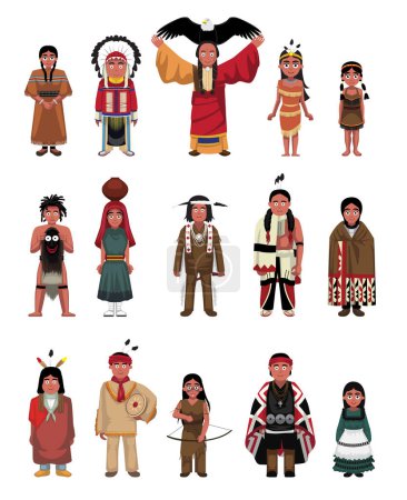 Illustration for Native American People Standing Cartoon Vector Illustration - Royalty Free Image