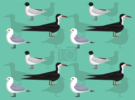 Bird Gull Kittiwake Skimmer Cute Seamless Wallpaper Background