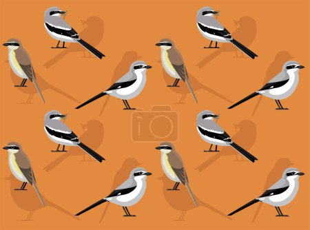 Ilustración de Pájaro US Shrike lindo sin costura fondo de pantalla - Imagen libre de derechos