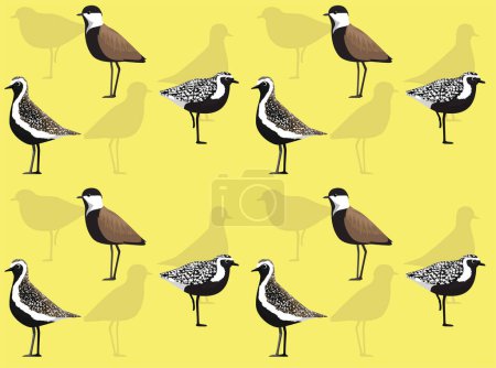 Téléchargez les illustrations : Oiseau Golden Plover Lapwing mignon fond d'écran sans couture - en licence libre de droit