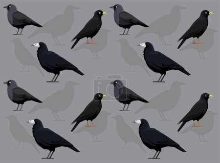 Ilustración de Torre de pájaro Jackdaw Chough Crow lindo fondo de pantalla sin costuras - Imagen libre de derechos