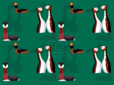 Illustration for Bird Crested Grebe Cute Seamless Wallpaper Background - Royalty Free Image