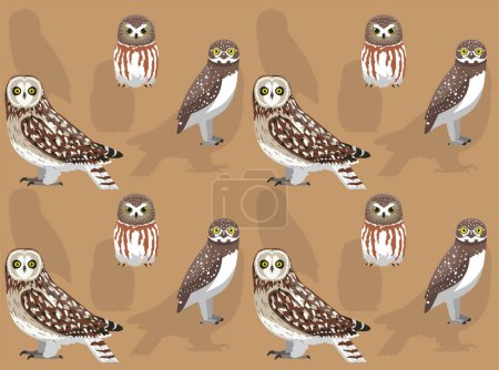 Bird Owl Saw-Whet Burrowing Cute Seamless Wallpaper Background