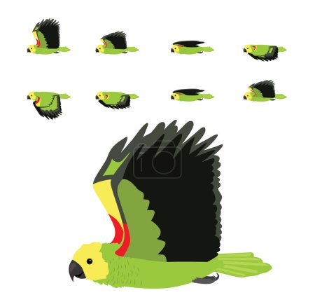 Téléchargez les illustrations : Perroquet à tête jaune Amazon Flying Animation Sequence Cartoon Vector - en licence libre de droit
