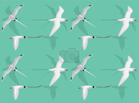 Téléchargez les illustrations : Oiseau Tropicbird mignon fond d'écran sans couture - en licence libre de droit