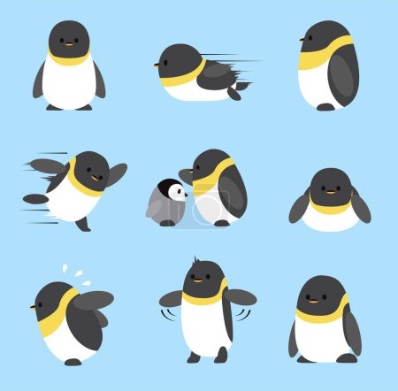 Empereur pingouin mignon ensemble personnage de bande dessinée vecteur