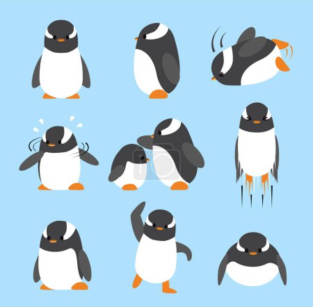 Ilustración de Gentoo pingüino lindo conjunto de dibujos animados personaje vector - Imagen libre de derechos