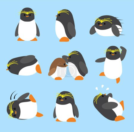 Macarrones pingüino lindo conjunto de dibujos animados personaje vector