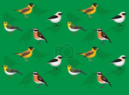 Bird Bunting Warbler Wheatear Chat Cute Seamless Wallpaper Background