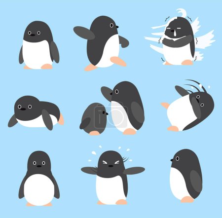 Adelie pingüino lindo conjunto de dibujos animados personaje vector