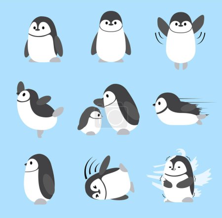 Chinstrap Pinguin Nettes Set Cartoon Character Vector