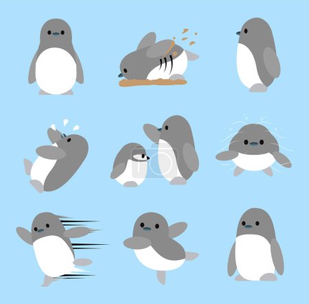 Illustration for Little Penguin Cute Set Chibi Cartoon Character Vector - Royalty Free Image