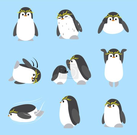 Royal Penguin lindo conjunto Chibi personaje de dibujos animados Vector