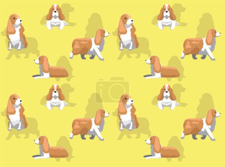 Illustration for Dog English Springer Spaniel Cartoon Red Coat Cute Seamless Wallpaper Background - Royalty Free Image