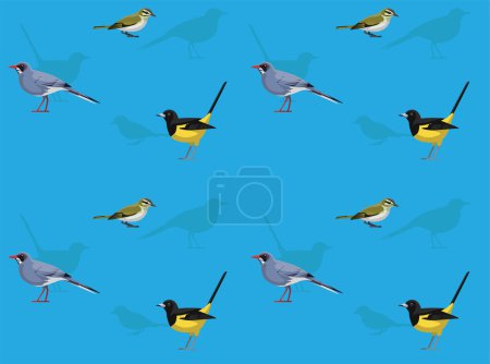 Téléchargez les illustrations : Oiseau Bahama Oriole Vireo Grive mignon fond d'écran sans couture - en licence libre de droit