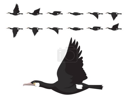Illustration for Bird Great Cormorant Flying Animation Sequence Cartoon Vector - Royalty Free Image