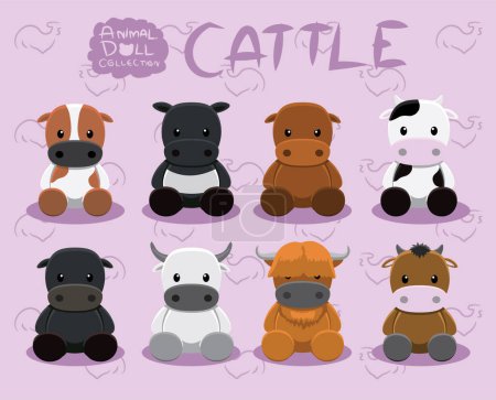 Illustration for Animal Dolls Cow Cattle Ox Set Cartoon Vector Illustration - Royalty Free Image