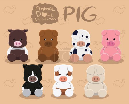 Ilustración de Muñecas animales conjunto de cerdo Dibujos animados Vector ilustración - Imagen libre de derechos