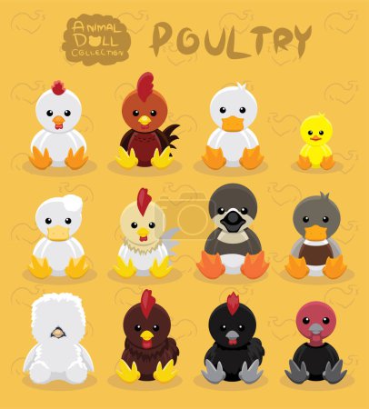 Illustration for Animal Dolls Chicken Duck Poultry Set Cartoon Vector Illustration - Royalty Free Image