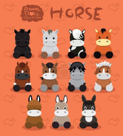 Muñecas animales conjunto de caballos ilustración vectorial de dibujos animados
