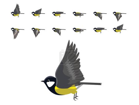 Téléchargez les illustrations : Bird Great Tit Flying Animation Sequence Cartoon Vector - en licence libre de droit