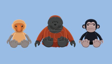 Muñeca mono mono primates orangután chimpancé animal lindo dibujo animado vector ilustración
