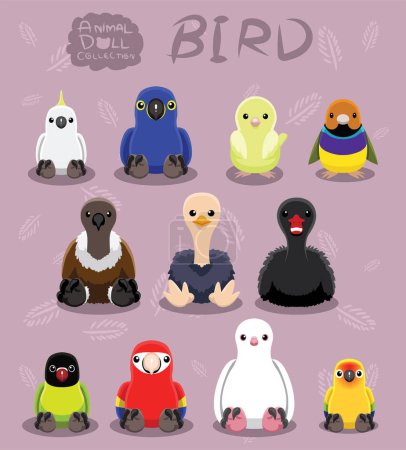 Animal Dolls Birds Set Cartoon Vector Illustration