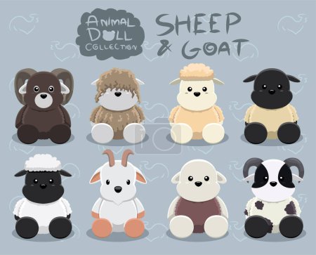 Illustration for Animal Dolls Sheep Goat Set Cartoon Vector Illustration - Royalty Free Image