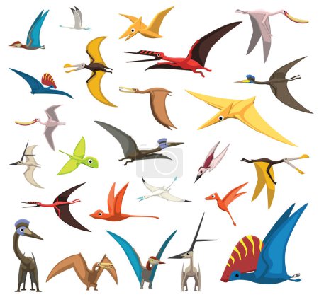 Illustration for Flying Dinosaur Pterosaur Species Cartoon Vector Illustration - Royalty Free Image