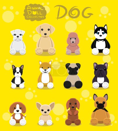 Animal Dolls Dogs Set Cartoon Vector Illustration
