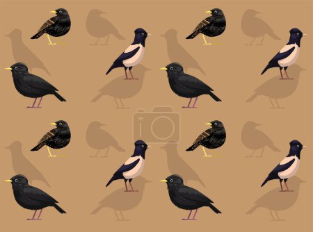 Oiseau Starling bande dessinée européenne mignon fond d'écran sans couture