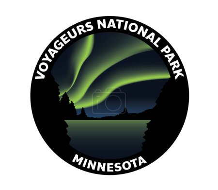 Illustration for Voyageurs National Park Minnesota Northern Lights Aurora Borealis Vector Logo - Royalty Free Image