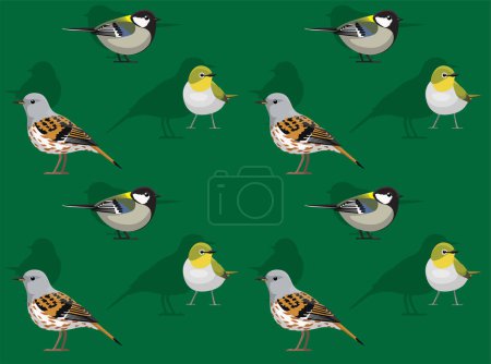 Illustration for Bird Accentor Tit White-Eye Cartoon Cute Seamless Wallpaper Background - Royalty Free Image