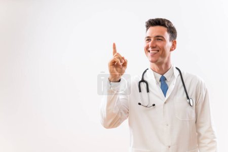Photo for Portrait of  successful doctor having idea. - Royalty Free Image