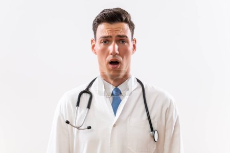 Photo for Portrait of young doctor in panic. - Royalty Free Image