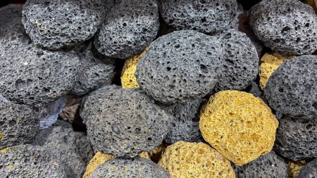 Photo for Set of colored natural pumice stones on a stall in a spice bazaar on the street of Aswan Egypt - Royalty Free Image