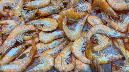 Photo for Cooked prawns at the market ready to take away - Royalty Free Image