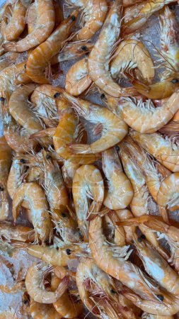 Cooked prawns at the market ready to take away