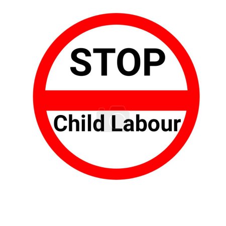 Téléchargez les photos : Stop enfant signe du travail avec fond blanc. Cercle de couleur rouge avec ligne de croix centrale. - en image libre de droit
