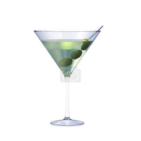 Cóctel Martini con aceitunas aisladas sobre fondo blanco.