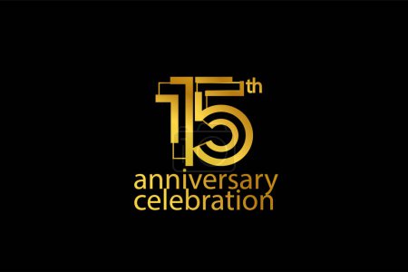 Illustration for 15 year anniversary celebration abstract style logotype. anniversary with gold color isolated on black background - Royalty Free Image