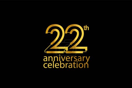 Téléchargez les illustrations : 22 année anniversaire célébration style abstrait logotype. anniversaire avec couleur or isolé sur fond noir - en licence libre de droit