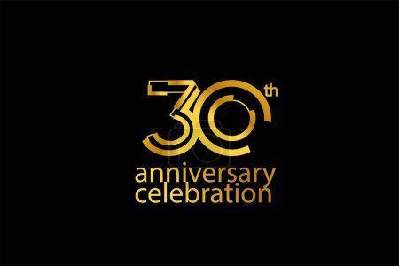 Téléchargez les photos : Logotype de style abstrait de célébration de 30 ans. anniversaire avec couleur or isolé sur fond noir - en image libre de droit